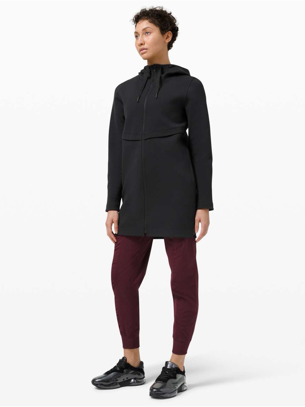 lululemon athletica Long Horizons Black Hoodie Mid-Length Trench Coat